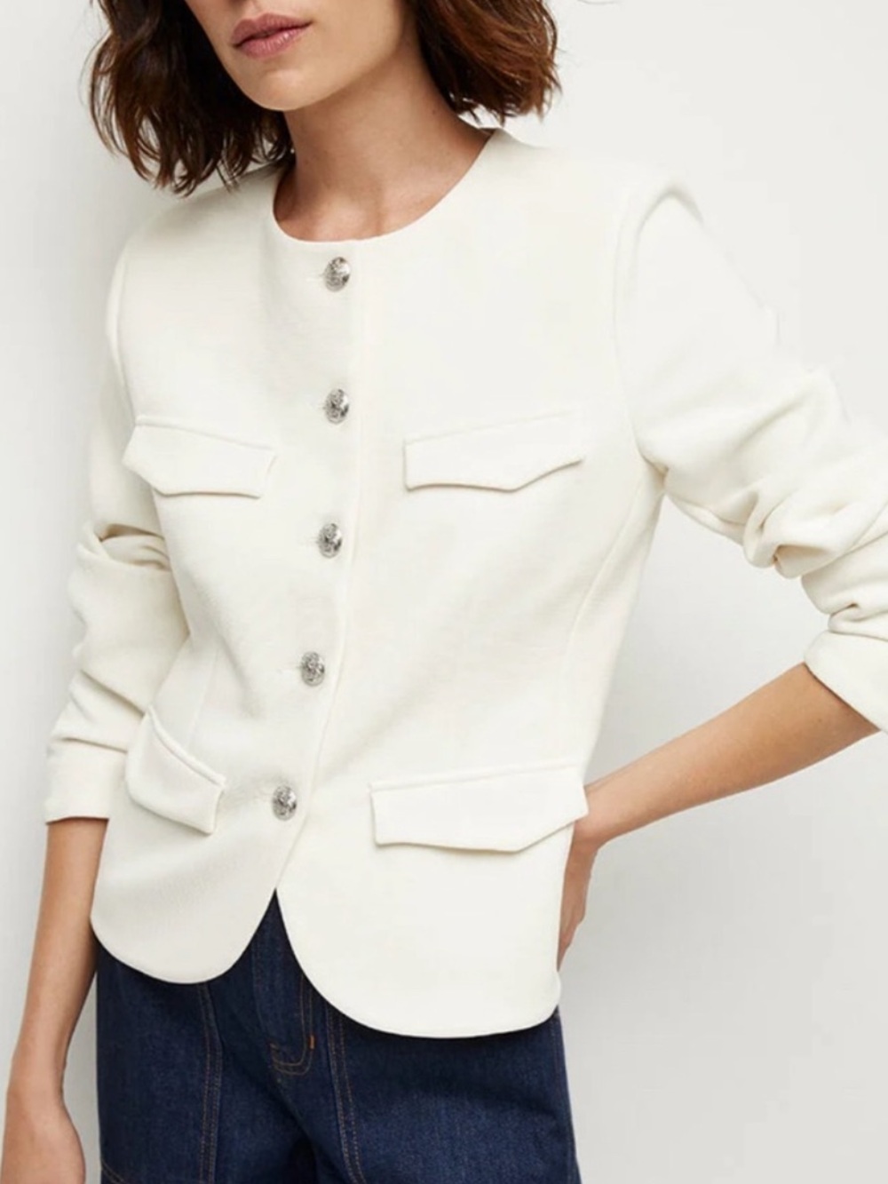 New Veronica Beard Kensington Knit Jacket Old Money Ivory XL